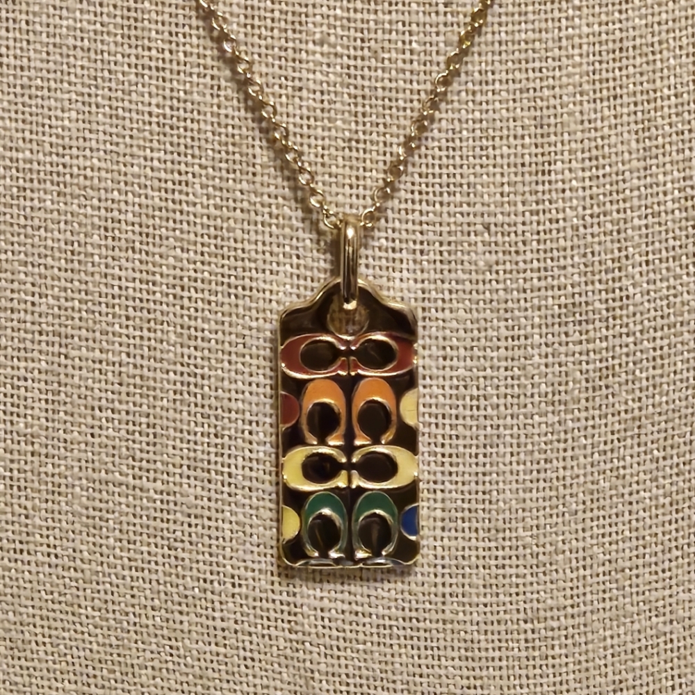 Coach Quilted C Tag Pendant Necklace